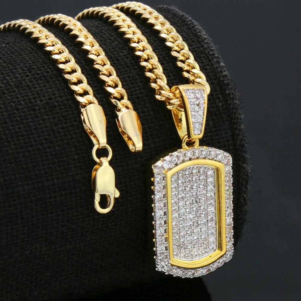 14k Gold Dog Tag 30" Cuban Chain + Pendant
